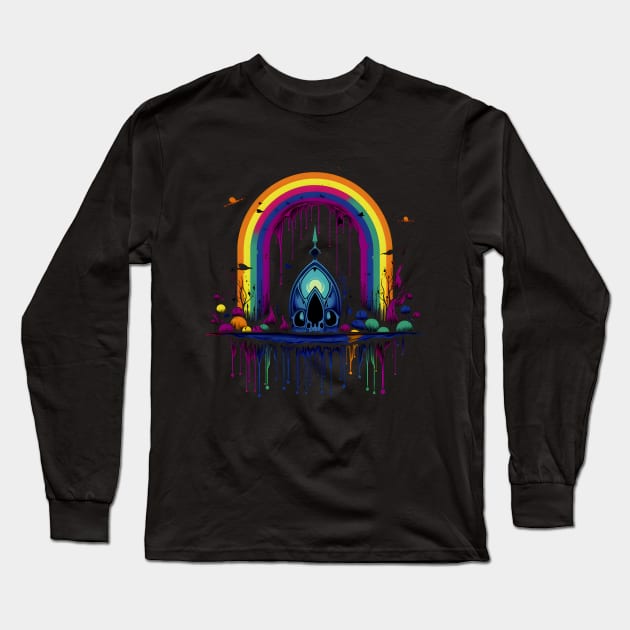 Cool Goth Rainbow Skull Neon Colors Rave Design Long Sleeve T-Shirt by Whimsical Splendours